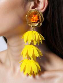 1 par de pendientes de borla con flor de rosa de chifón vintage exagerada y elegante, hechos a mano, adecuados para uso diario, fiestas y vacaciones