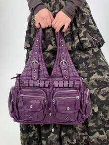 Y2K Vintage Women's Handbag With Large Capacity, Retro Rivets, Multiple Pockets, Personalized Street Shoulder Bag, Fashionable And Detachable Shoulder Strap, Women's Wallet With Multiple Colors To Choose From, Perfect For Parties, Commuting, Gatherings, And Work As A Perfect Fashion Gift
