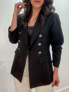Women's Tailored Blazer With Embroidery - Deep Black - View 1