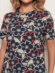 Dellamarca Women's Fashion Print Short Sleeve Blouse. Comfortable Fabric. Fashion - 藏蓝色 - 查看 6