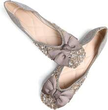 SAILING LU Square Toe Flats Shoes Rhinestoned Bowknots Ballet Flats For Women Studded Dress Shoes Comfort Light Weight LoafersChristmas - J-金 - 查看 12