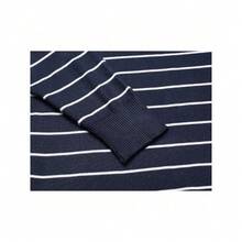 Men's Crew Neck Sweater Slim Fit Lightweight Sweatshirts Knitted Pullover For Casual Or Dressy Wear - 橫條紋白色和海軍藍 - 查看 5