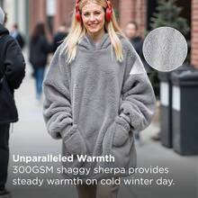 Women's Fleece Winter Blanket Sweatshirt With Hood, Robe Blanket With Sleeves, Soft Plush Fabric Hoodie Blanket With Front Pocket, Light Grey - Grey - View 6