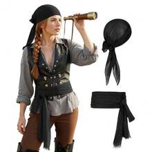 Zando Pirate Accessories Women Men Teens - Pirate Bandana Head Scarf Hat Belt Sash For Halloween Renaissance Themed Cosplay{"Size_name":"OneSize","Color_name":"01Black"} - 01黑色 - 查看 1
