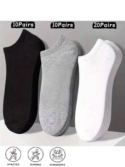 1/40 Pairs Men's Solid Color Thin Ankle Socks, Black/White/Gray, Business/Work Non-Slip Low-Cut Socks, Spring/Autumn