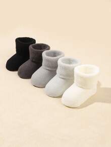 5prs/Pack Infant/Toddler Solid Color Turnover Warm & Comfy Fleece Socks - Multicolor - View 4