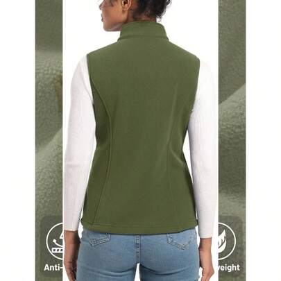 Chaleco Polar con Cremallera Completa de tamao Chaleco de Lana para Mujer