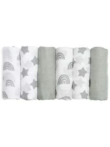 GLLQUEN BABY 6pcs Baby Swaddle Blankets, Cotton Muslin Squares, Soft & Breathable, Suitable For Newborn Boys And Girls - Star - View 9