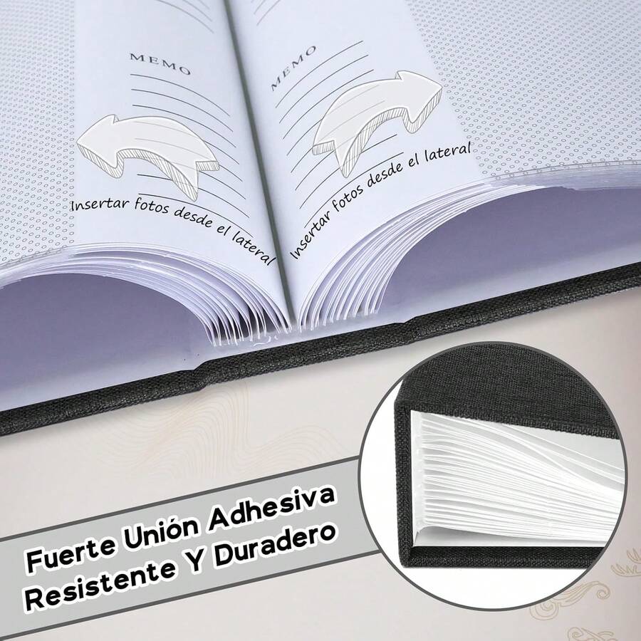 TUQI Album de Fotos,Álbum con Cubierta de Lino, Capacidad para 200 Fotos de 10.5x15.5cm,Álbumes de Páginas,Regalo de Aniversario para parejas, bodas, familia (Negro) - Negro - Ver 1