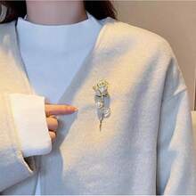 Metal Full Diamond Pearl Rose Flower Brooch High-End Cute Large Brooch Elegant Pin Suit Versatile Accessory For Women - Bạc - Xem 4