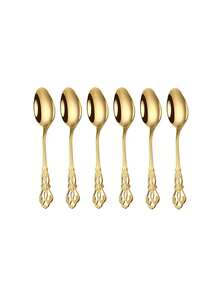 2/4/8/12pcs Vintage Palace Style Stainless Steel Gold Coffee Spoon & Dessert Fork Set, Suitable For Afternoon Tea Gathering Gifts,School Supplies