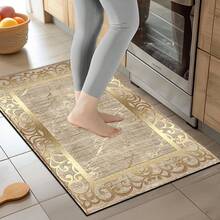 1 pieza Alfombra de lujo con estampado abstracto dorado, tapete de lana sintética - Altamente absorbente, fácil de limpiar, adecuado para decoración del hogar, estilo rústico, entrada, interior, habitación, cocina, comedor, oficina pequeña/oficina en casa, fregadero, lavandería, felpudo, tapete de cocina, antideslizante - Multicolor - Ver 2