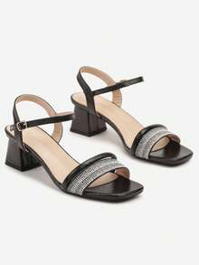 Sandali con tacco e cinturini luccicanti - Scarpe da festa estive da donna - nero - Visualizzare 5