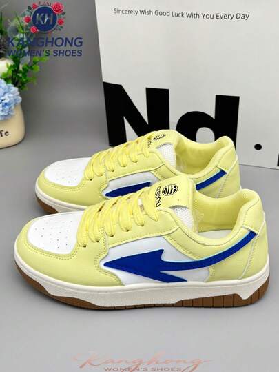 1 Pair Women's Fashion Versatile Sneakers - Color Block Casual Lace-Up Shoes, Suitable For Leisure, Sports And Fitness - Comfortable Casual Shoes