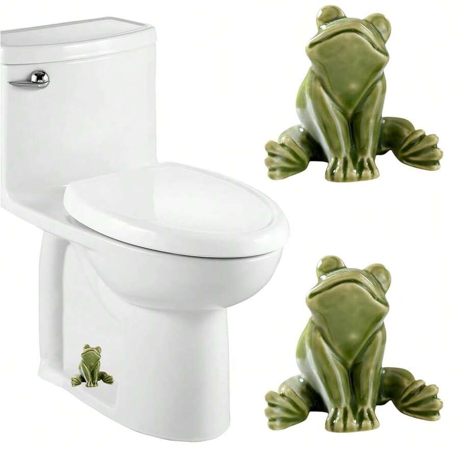 Ceramic Frog Toilet Bolt Covers Decorative, Set Of 2 Tall Toilet Bolt Caps,Cute Frog Toilet Screw Cover Caps, Toilet Caps For Bottom Of Toilet For Bathroom Decor, Easy To Install (B - Green){"Color_name":"B-Green"} - B-綠色 - 查看 1