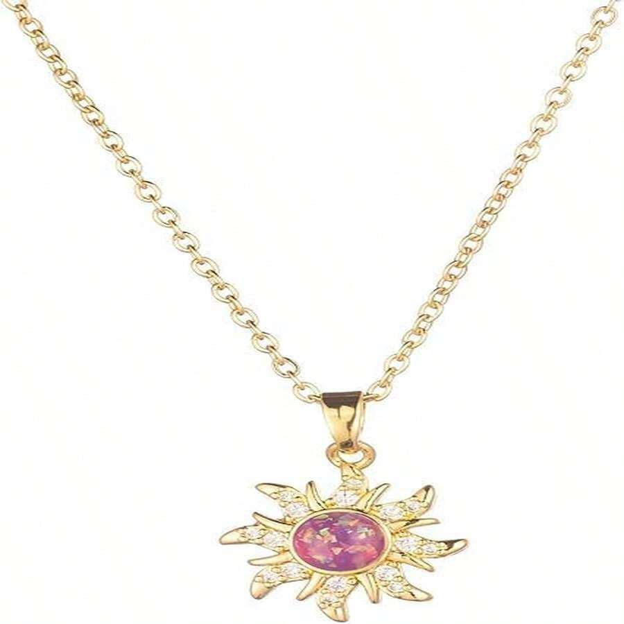 Rapunz Sun Necklace For Women, Tangled Gold Opal Pendant Necklaces, Christmas  Healing Crystal Jewelry - As Pic - View 1