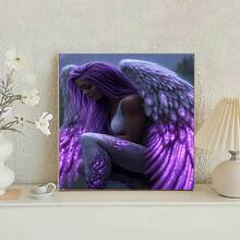 1pc 2D DIY Dreamy Purple Hair Angel Diamond Painting, Elegant Winged Figure Handmade Rhinestone Decorative Painting, Hot-Selling Cross-Border Item, Home Wall Art Decor For Living Room, Bedroom, Study, Bathroom, Holiday Gift