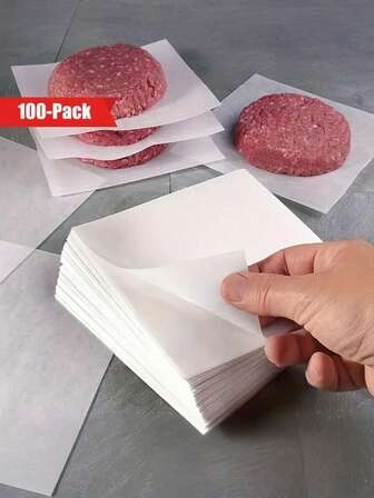 50/100 stuks antiaanbak, waterbestendig en oliebestendig vleespapier vierkantjes - Premium pulpmateriaal, geschikt voor het scheiden van hamburgers, bakken, grillen, maken van taarten, invriezen, bewaren van snoep en voor vakantiegebruik - Multifunctioneel keukenaccessoire | Niet-plakkerig oppervlak | Ingrediënten