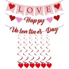 1套/3套红色心形横幅，适合情人节派对装饰、生日派对横幅串 - 彩色 - 查看 11