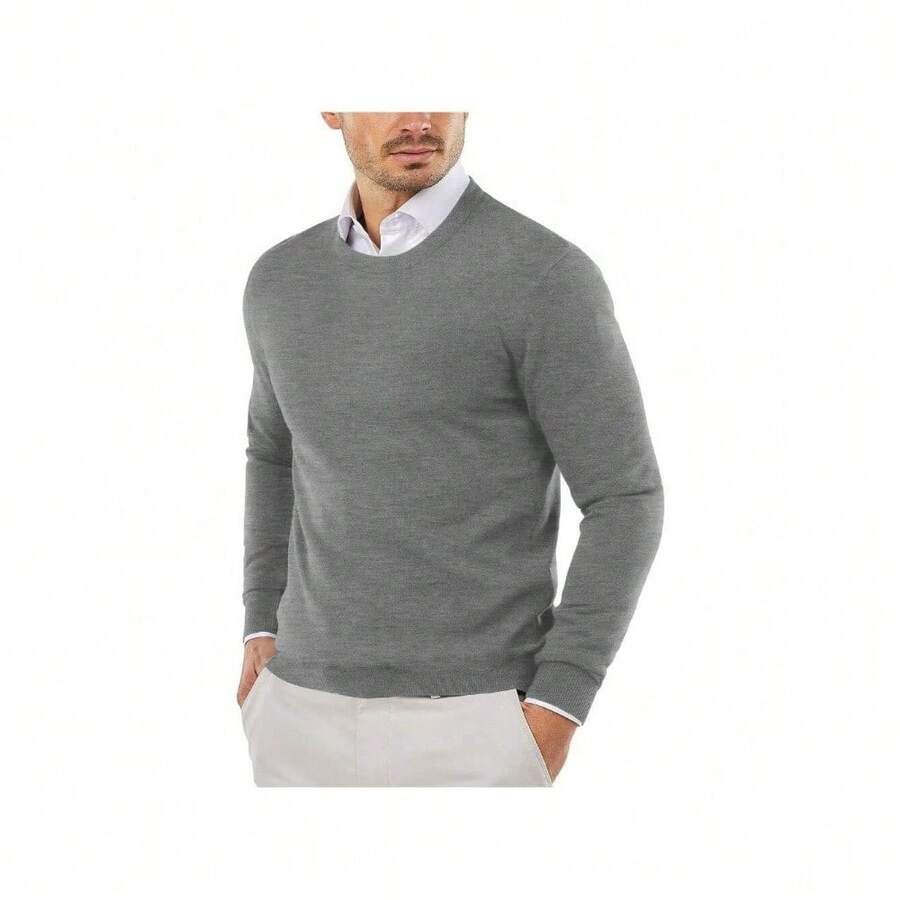 Men's Crew Neck Sweater Slim Fit Lightweight Sweatshirts Knitted Pullover For Casual Or Dressy Wear - 灰色 - 查看 1