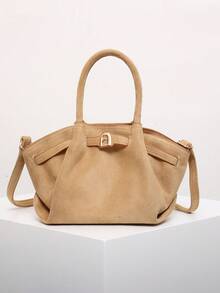 European & American Niche Design Suede Bucket Bag With Buckle, Women's Street Style Handbag, Suitable For Shopping, Commuting, Parties, And Gift-Giving In Autumn/Winter - Apricot - View 3