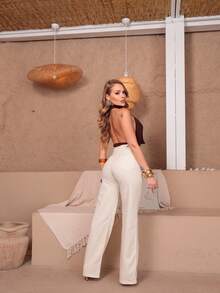 Wideleg Pants - 米色 - 查看 4