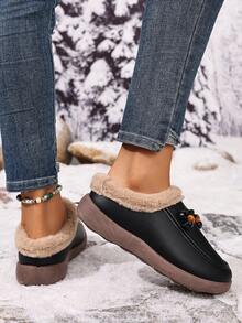 Women's Fashionable & Versatile Solid Color Ankle Boots, Warm, Flat, Short Boots, Slip-On, Casual, Comfortable, Autumn/Winter New - Black - View 4