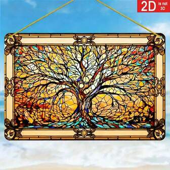 2D Flat 1pc Life Tree Catcher, Acrylic Sign, Housewarming Gift, Hanging Art Window Decor, Outdoor Garden Indoor Office Bathroom Living Room Wall Decoration, Colorful Home Decor, Appreciation Gift