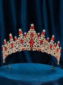 1 pièce Bandeau de mariée de luxe avec décoration de strass en forme de couronne pour femmes. Tiare royale élégante pour mariage. Accessoire de la Saint-Valentin - Doré - Voir 17