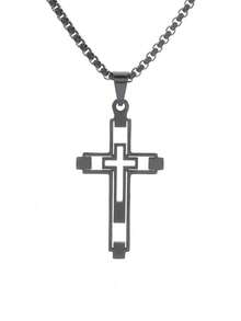 1 Stück klassische große Edelstahl Herren Halskette mit Kreuzanhänger, Cut Out Kreuzanhänger, religiöser Gebets-Kirchen-Jesus Amulett Schmuckgeschenk