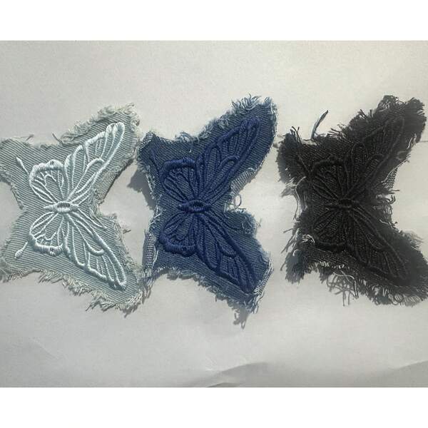 1 pieza Parche bordado de mariposa con flecos de mezclilla, adecuado para ropa, bolsos, zapatos, sombreros, decoración del hogar, con plancha
