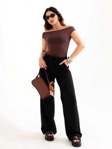 Women's Suplex Blouse Shoulder Basic Premium Elegant Casual T-Shirt Second Skin - Rỉ Nâu - Xem 5