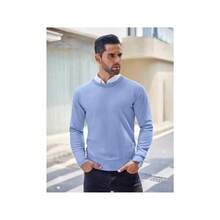 Men's Crew Neck Sweater Slim Fit Lightweight Sweatshirts Knitted Pullover For Casual Or Dressy Wear - Màu xanh thanh tao - Xem 2