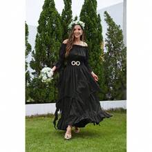 Renaissance Dress Women Victorian Medieval Gothic Witch Fairy Wedding Beige Off Shoulder Puff Sleeve Ruffle Dresses{"Color_name":"02-Black","Size_name":"Small-Medium"} - 02-黑色 - 查看 7