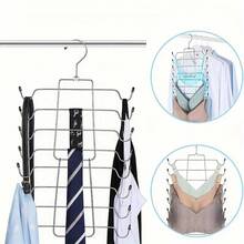 Stainless Steel 4-Layer Heavy Duty Hanger With Adjustable Non-Slip Pad And Space-Saving Design - Anti-Wrinkle Wardrobe Organizer Shirts, Dresses, Coats - Durable Metal Clothing Hooks Home And Retail Storage