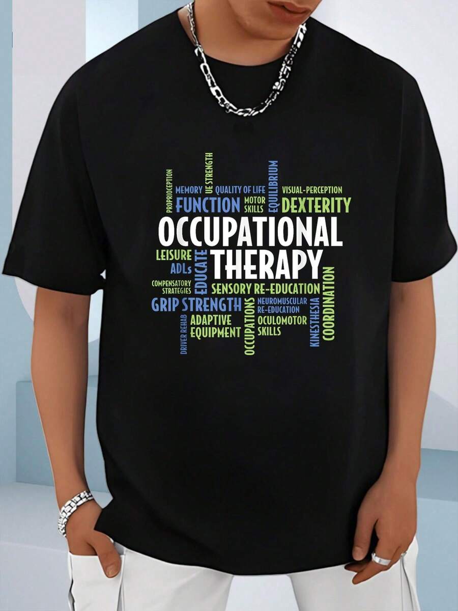 OTA And Occupational Therapist OT Month Occupational Therapy T-Shirt  - 100% Cotton Summer Clothes For Men, Perfect For Daily Wear, Hiking, And Travel - Black - View 1