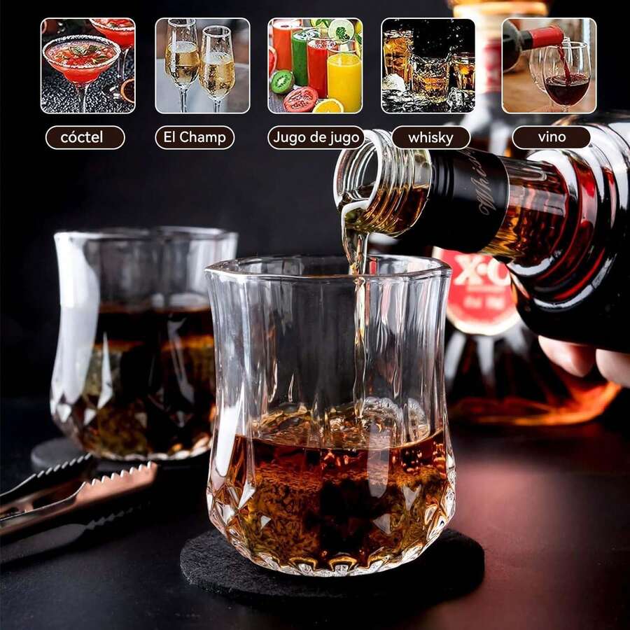 Juego de Vasos para Whisky con Palet,Whiskey Set de Regalo con 2 Vasos para Whiskey,8 Piedras de Whisky y Bolsa Transportadora,Pinzas de Acero,2 Posavasos,Regalos para Hombre,Papa,Novio,Marido - 1 - Ver 1