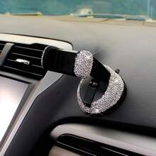 1 pieza Soporte de teléfono para automóvil con cristales de diamante, montaje giratorio de ventosa para el salpicadero y la rejilla de ventilación, esencial para viajes, navegación en el automóvil y uso manos libres