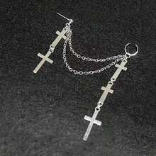 1pc Vintage Gothic Style Long & Short Rivet Tassel Earrings, Suitable For Women's Daily Wear