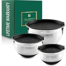 - Cuencos de acero inoxidable antideslizantes con tapas juego de 4 piezas - 3 piezas + Plata/Negro - Ver 10