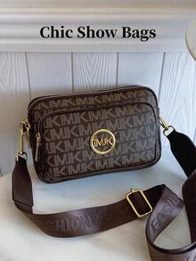 2025新款时尚经典百搭纯色PU防水材质菱形设计复古别致金属动物标志设计单肩包方形包字母图案装饰设计斜挎包适合购物，动物纹印花女士手提包