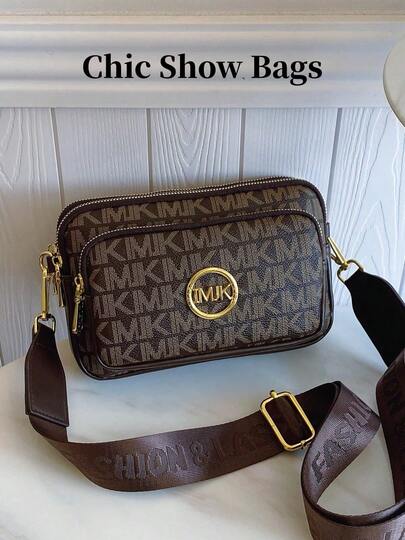 Bolso de hombro, bolso cuadrado y bolso bandolera de moda clásica y versátil del 2025, de material de PU impermeable con diseño de rombos, logo metálico de animal retro elegante y decoración con estampado de letras. Adecuado para compras. Bolso de mujer con estampado animal.