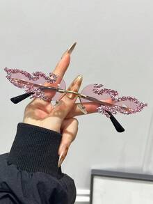 1/2/3pcs Women's Flame Shaped Rhinestone Red Rimless Glasses, European And American Style Exaggerated Personalized Fashion Glasses, Zinc Alloy Temple, Suitable For Party / Music Festival / Street Photography / Theme Event / Stage Performance Niche Eye-Catching Accessory - Multicolor - View 14