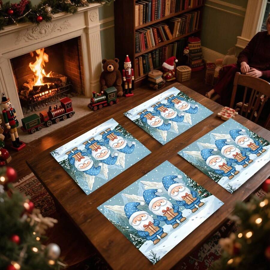 Weihnachtsgeschirr mit Zwergenmotiv "Weihnachten in den tiefen Bergen" (1 Stück/4 Stücke/6 Stücke/100 Stücke), wärmeisolierend, maschinenwaschbar, aus Polyester, schützend, als zentrales Dekorationselement, für den täglichen Gebrauch im Wohnzimmer und für gesellige Zusammenkünfte geeignet. - Verschiedenfarbig - Übersicht 1