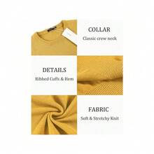 Men's Crew Neck Sweater Slim Fit Lightweight Sweatshirts Knitted Pullover For Casual Or Dressy Wear - 黃色 - View 6