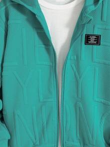 Set de 2 piezas Chaqueta con capucha con cremallera y pantalones de unicolor casual para niños, primavera/otoño - Agua verde azul - Ver 5