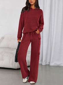 PRETTYGARDEN Women's  Spring Fall  Sweatsuits 2 Piece Sets  Outfits Lounge Matching Hoodie Set Travel Going Out Outfits Track Suits Winter Clothes New Years Valentine Vacation Outfits For Women Sweatsuit Set Women - 酒紅色 - 查看 1