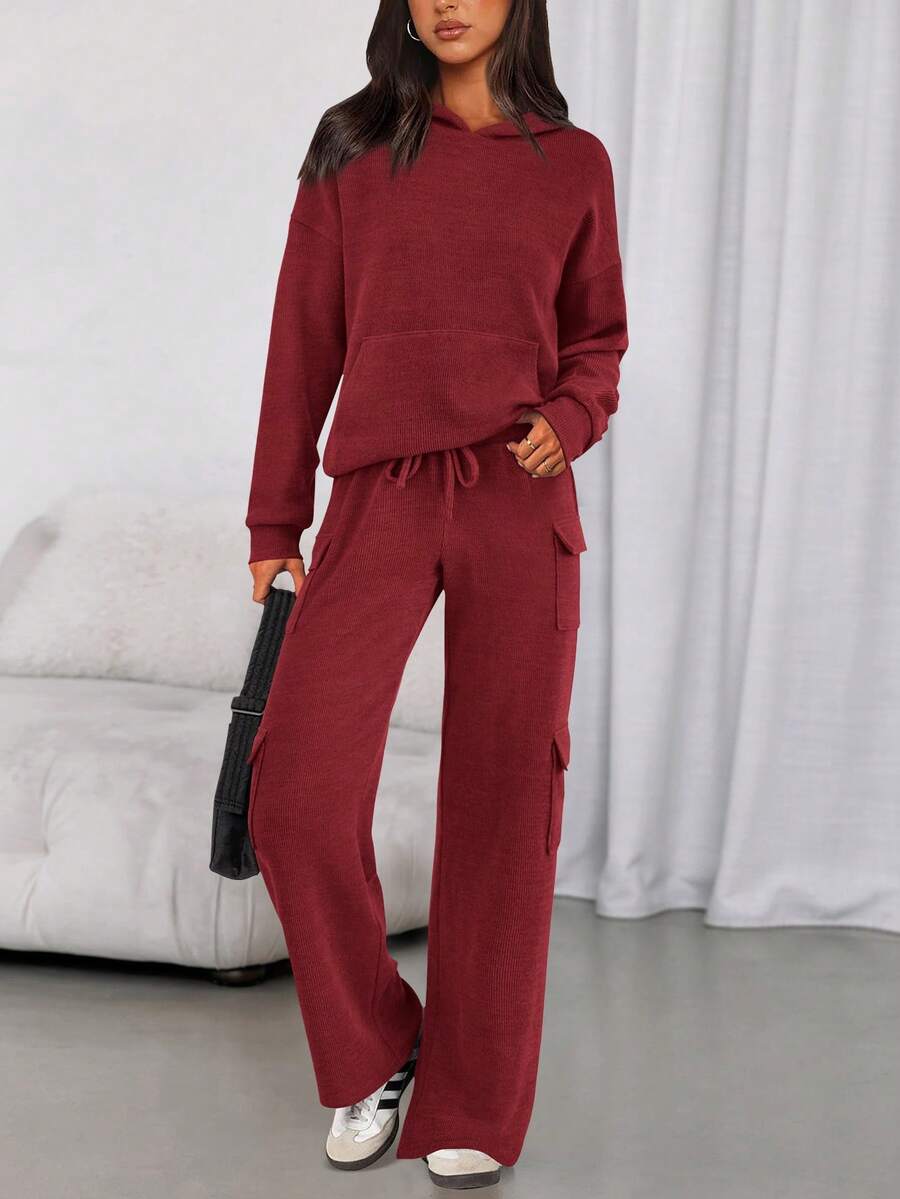 PRETTYGARDEN Women's Spring Fall Sweatsuits 2 Piece Sets Outfits Lounge Matching Hoodie Set Travel Going Out Outfits Track Suits Winter Clothes New Years Valentine Vacation Outfits For Women Sweatsuit Set Women - 酒紅色 - 查看 1