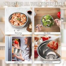 Juego de cuencos para mezclar con tapas hermticas, 28 cuencos de acero inoxidable con tazas medidoras y 14 cucharas medidoras para cocinar, hornear, servir, almacenamiento de alimentos, tamao 5.5 - Caqui + 7+14 - Cuencos y cucharas - Ver 7