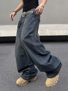 Men's Fashionable Y2K Streetwear Casual Denim Jeans - Medium Wash - View 4